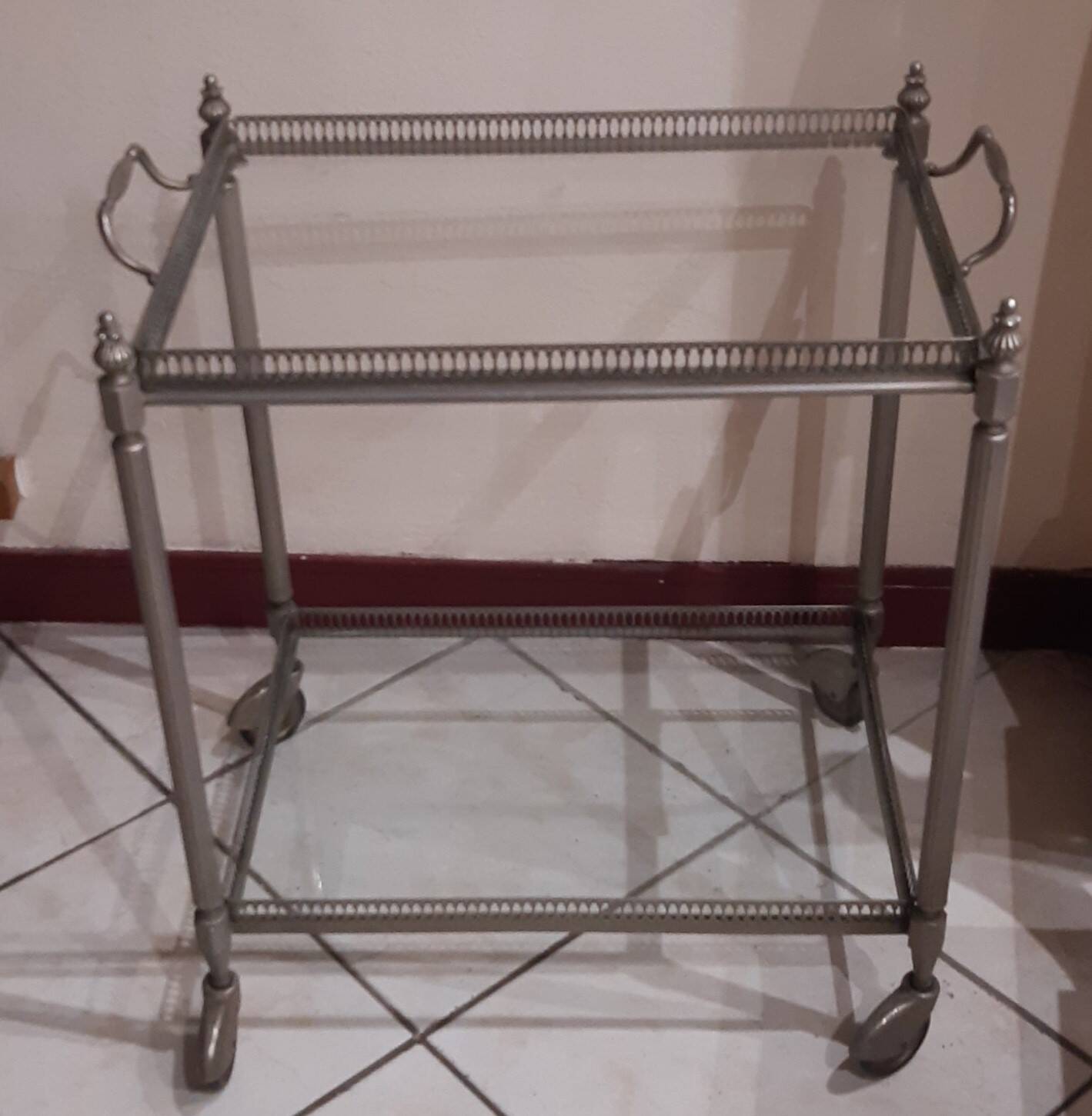 Silver-plated brass serving trolley