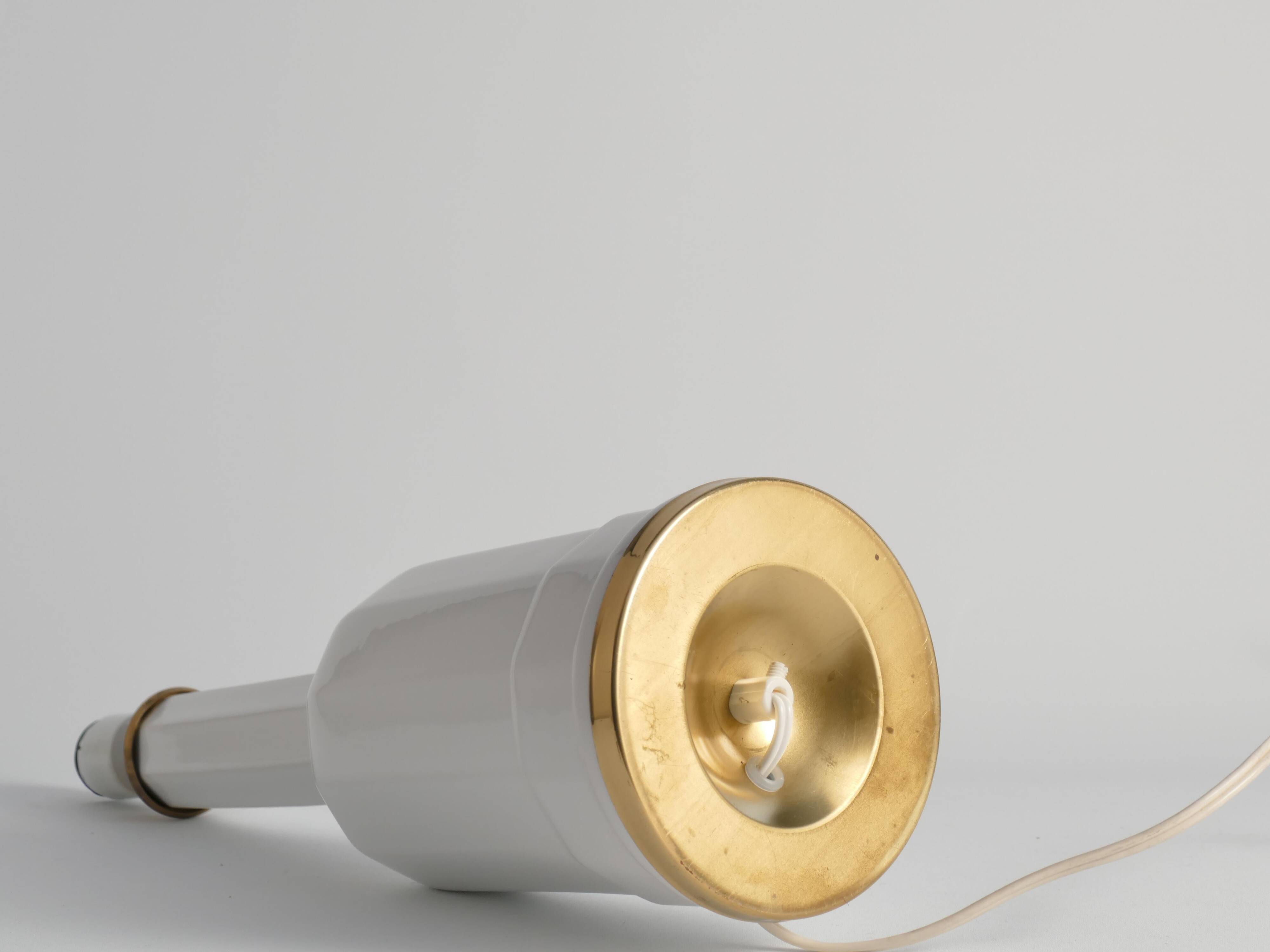 White Opaline Glass & Brass Heiberg Table Lamp, Denmark, Mid-19th century