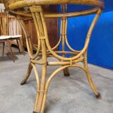 70's smoked glass and rattan table