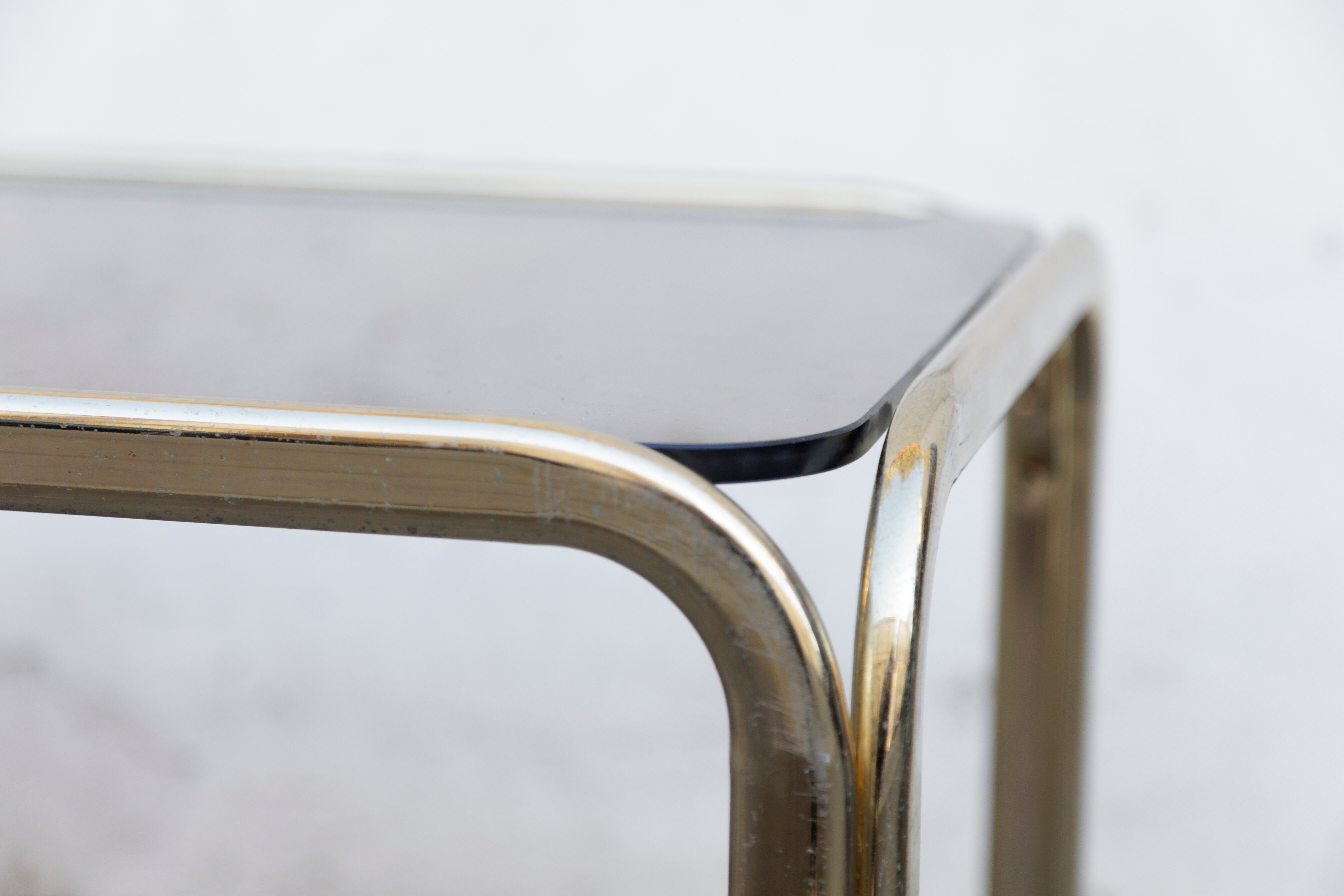 Metal coffee table Gold smoked top Italy 70