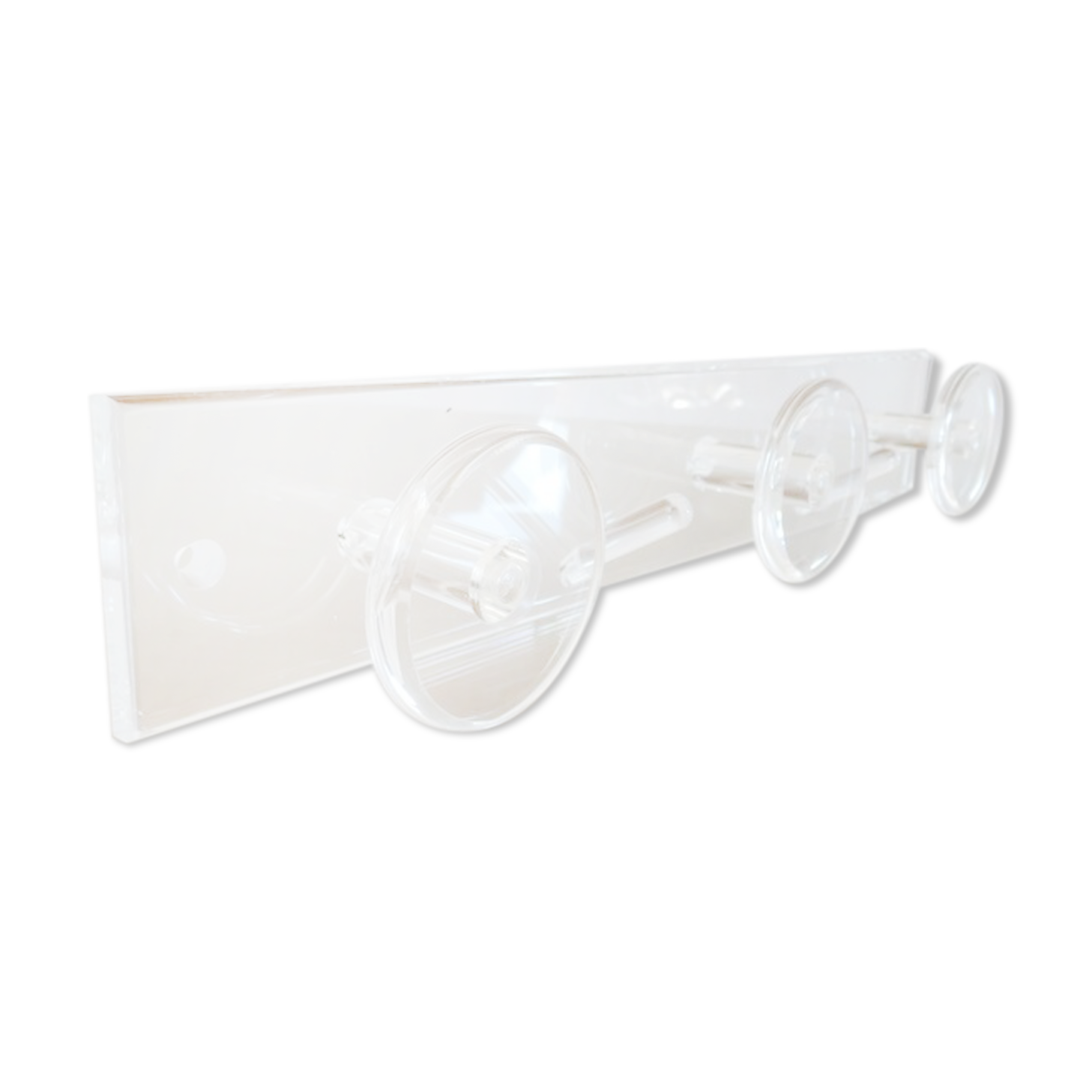 Wall coat rack in transparent plexiglass 3 hooks. 1980