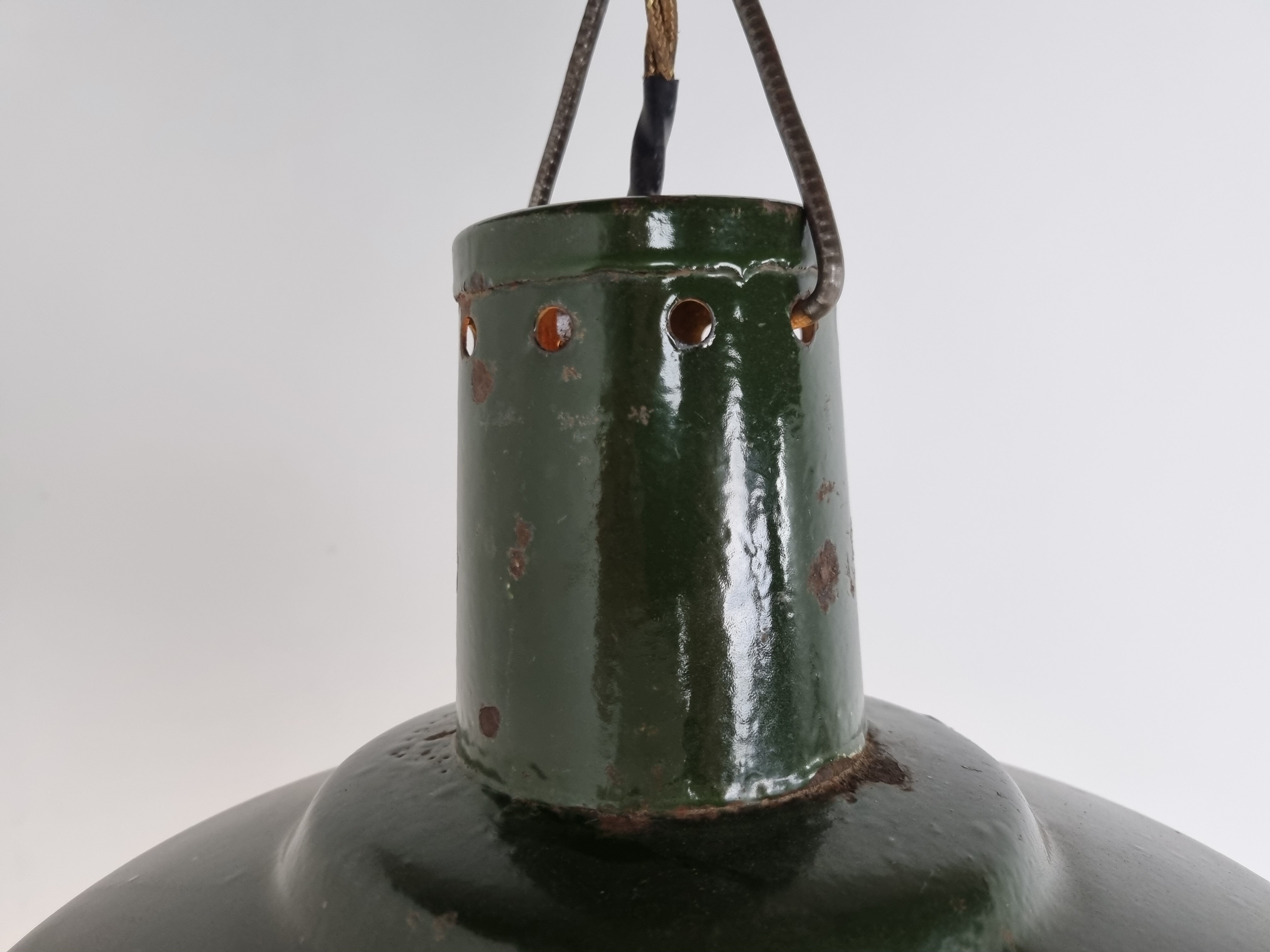 Vintage dark green enamel industrial pendant lights, 1960s
