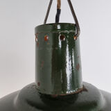 Vintage dark green enamel industrial pendant lights, 1960s