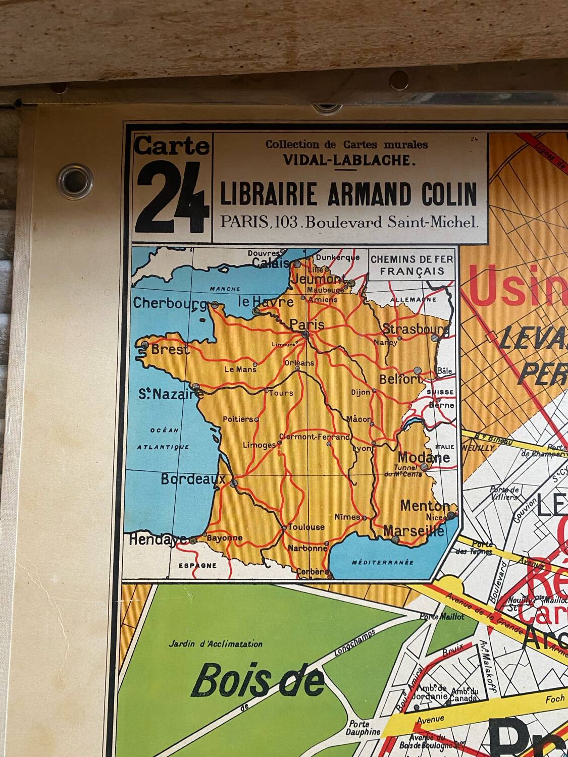 Old School Map School PARIS & Surrounding Areas Numbers 24 & 24bis Vintage