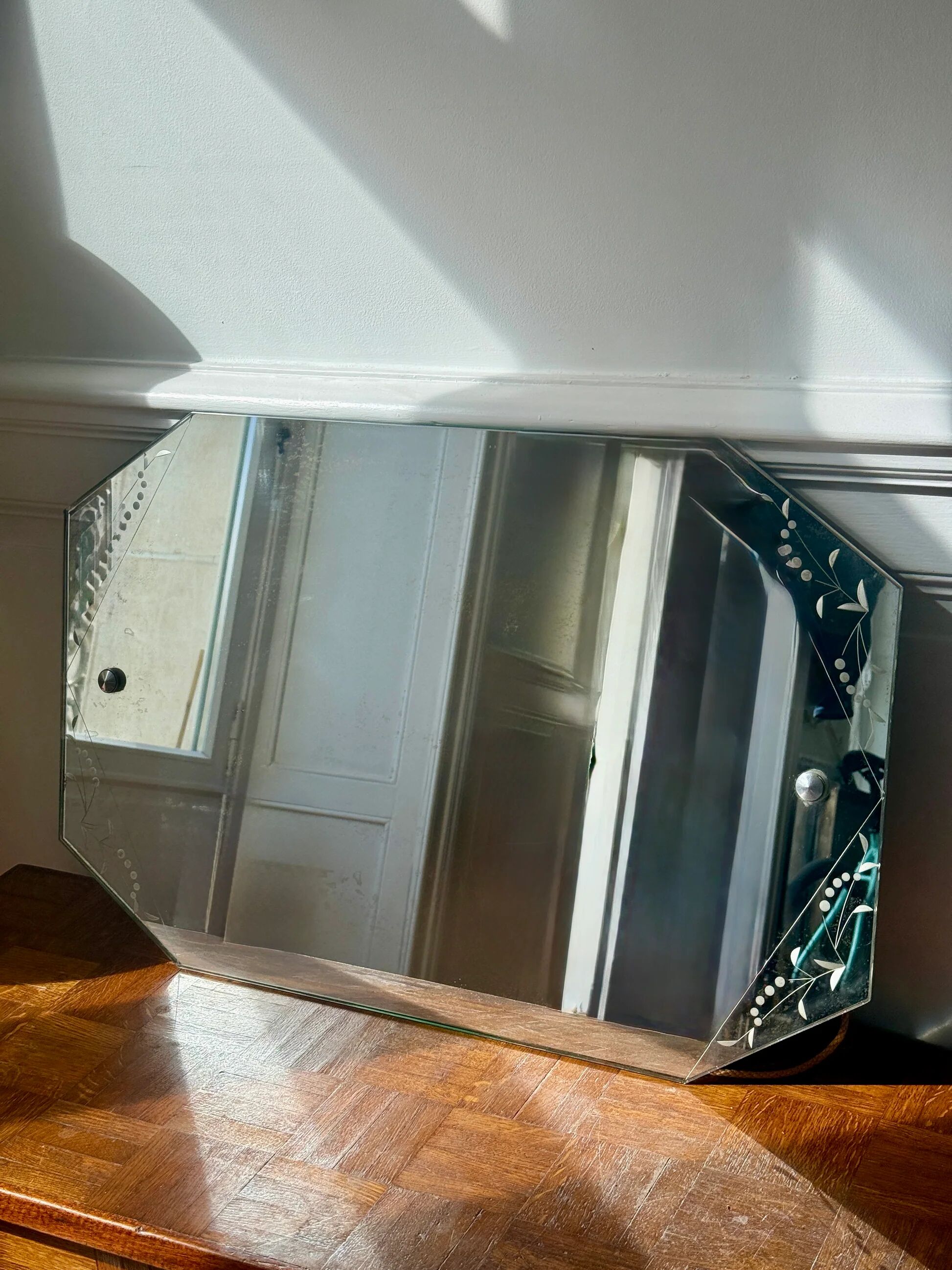 Miroir/glace biseautée détails fleuris
