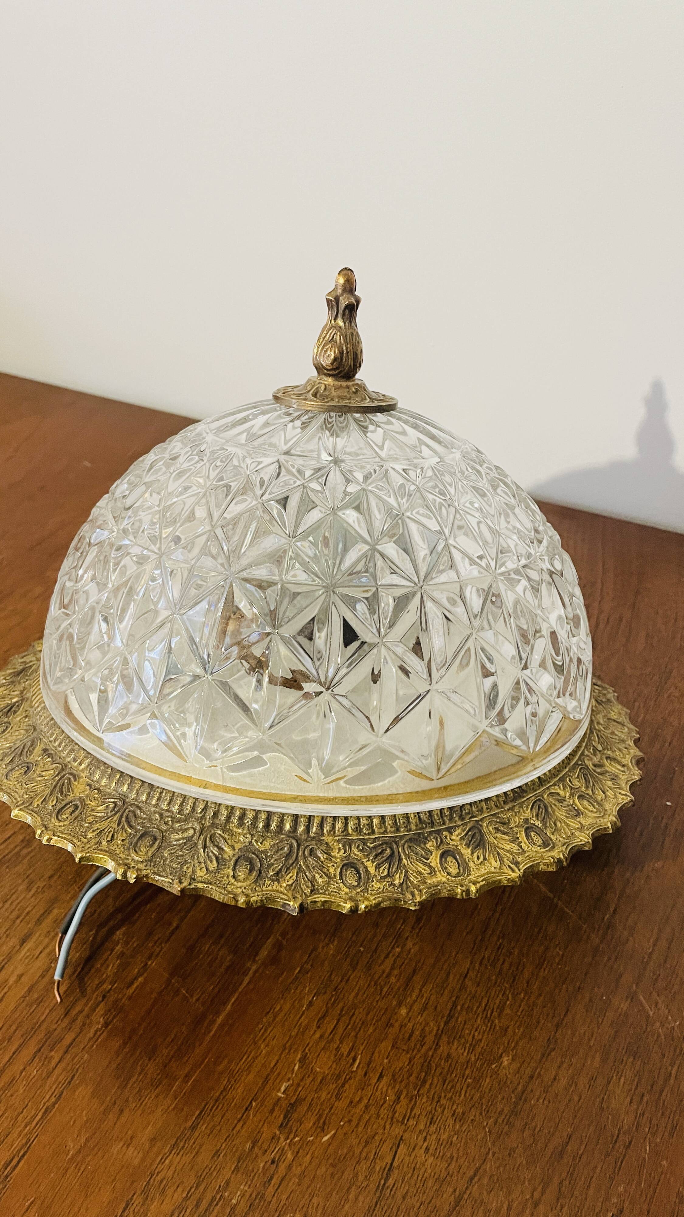 Cut crystal ceiling light with a brass frame