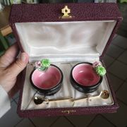 Vintage Keramos Sèvres salt cellars in their case
