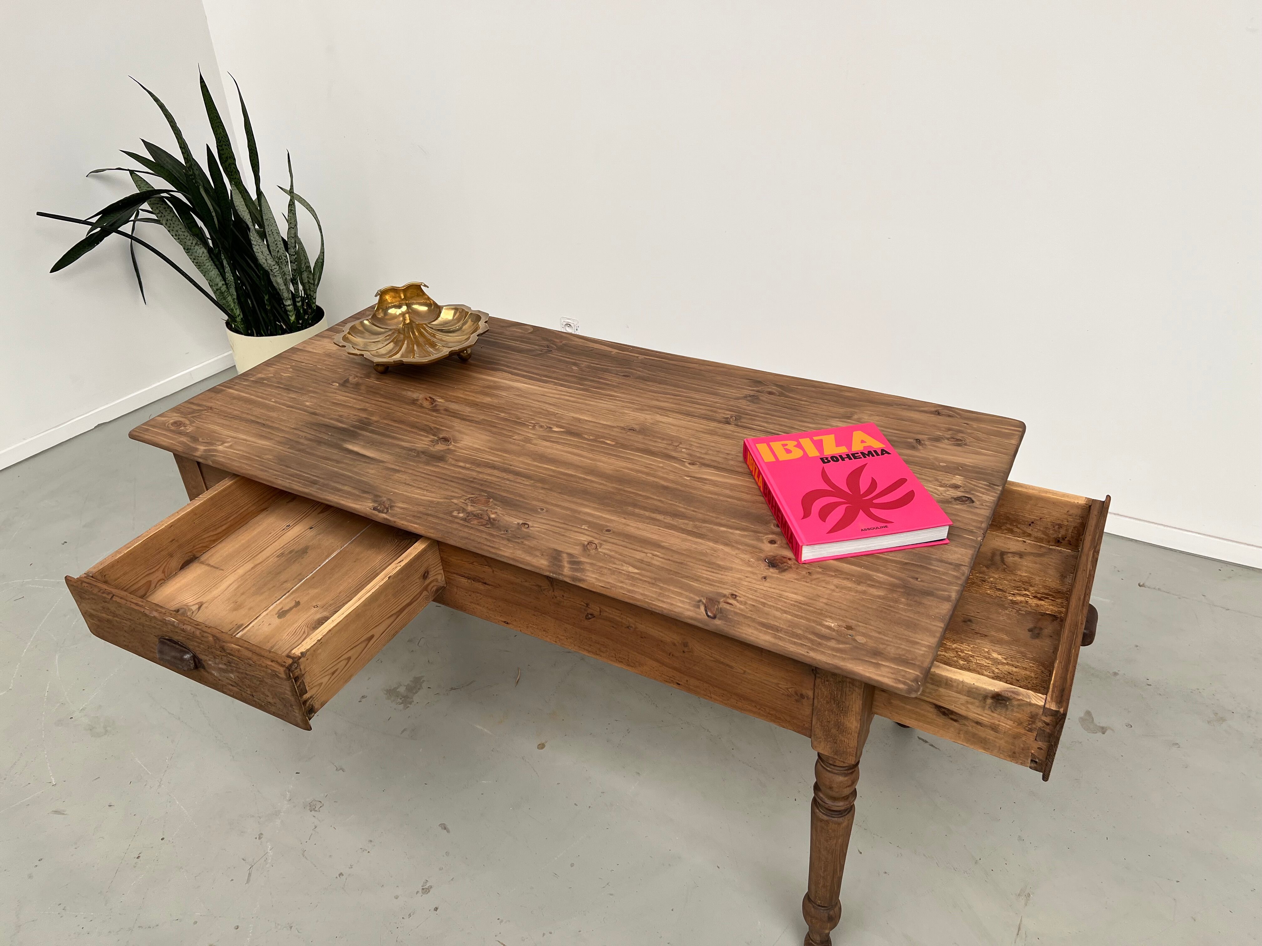 Table de travail de ferme en pin, des années 50