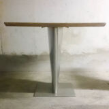 Pair of industrial metal foot tables and solid wood tray