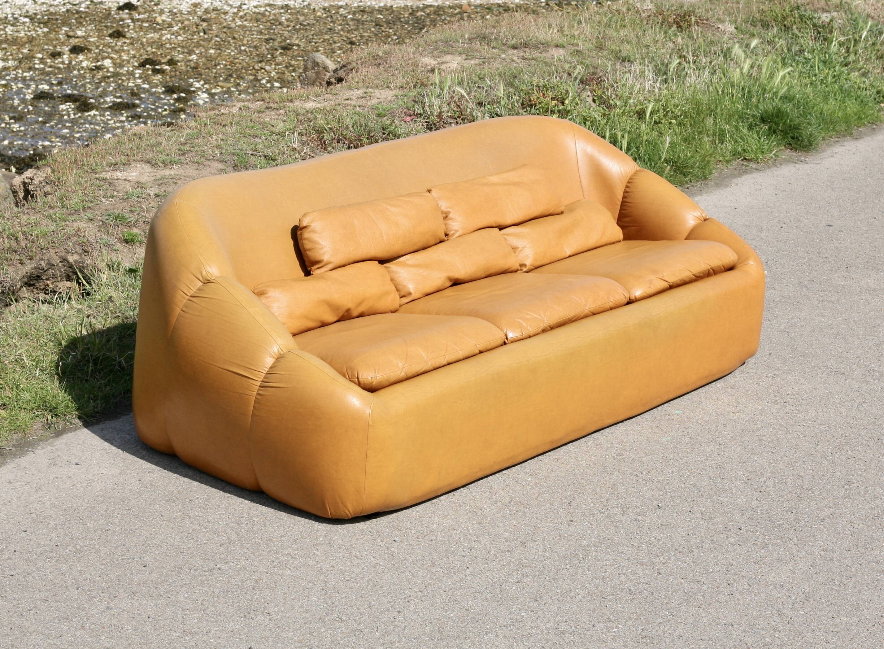 3-seater "space age" sofa, orange imitation leather, 1970s