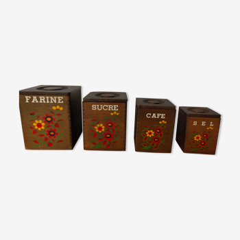 Boîtes à épices vintage en bois motifs fleuris