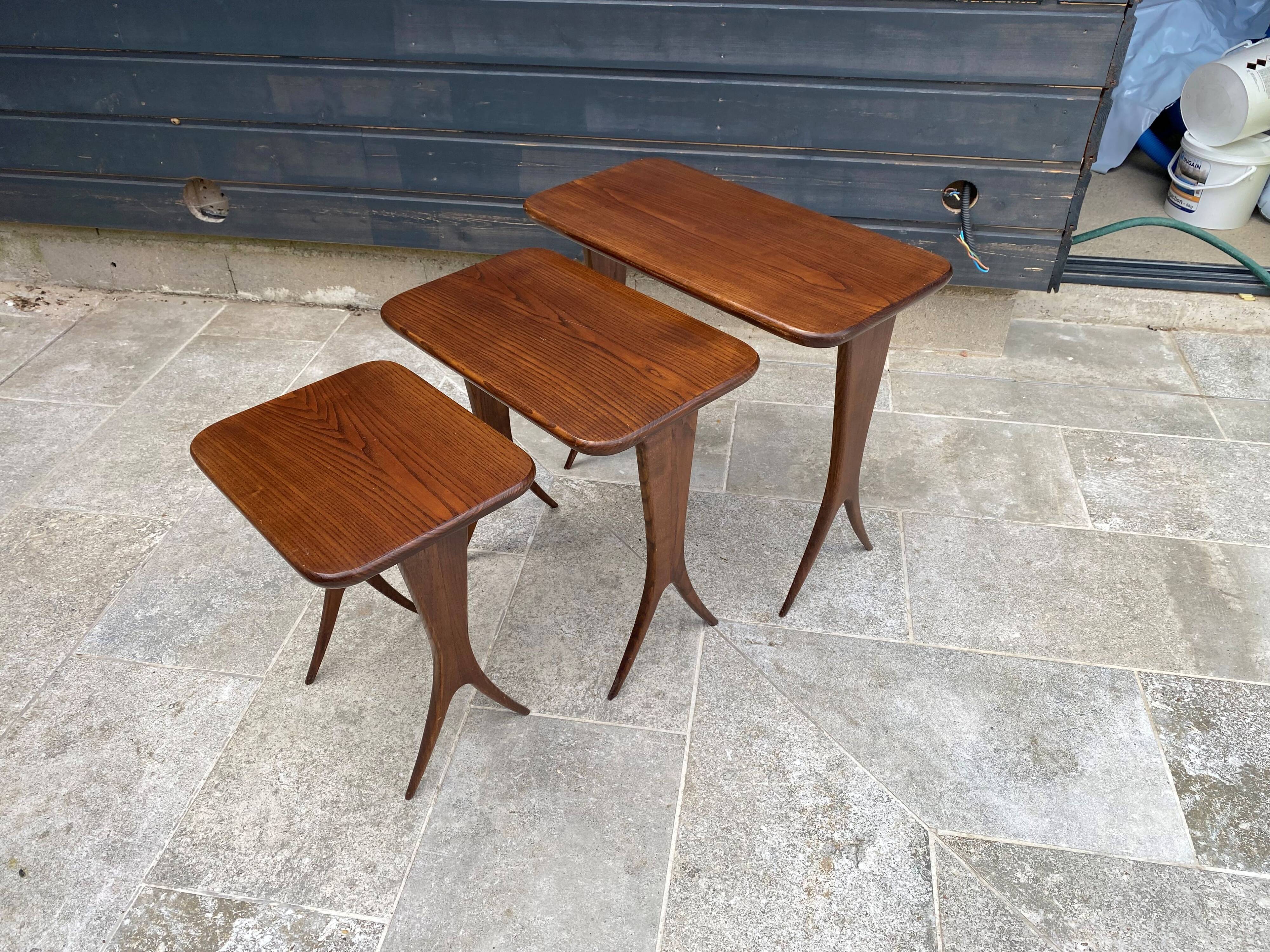 Set of 3 nesting tables by Raphaël Raffel, Scandinavian vintage, 1960s