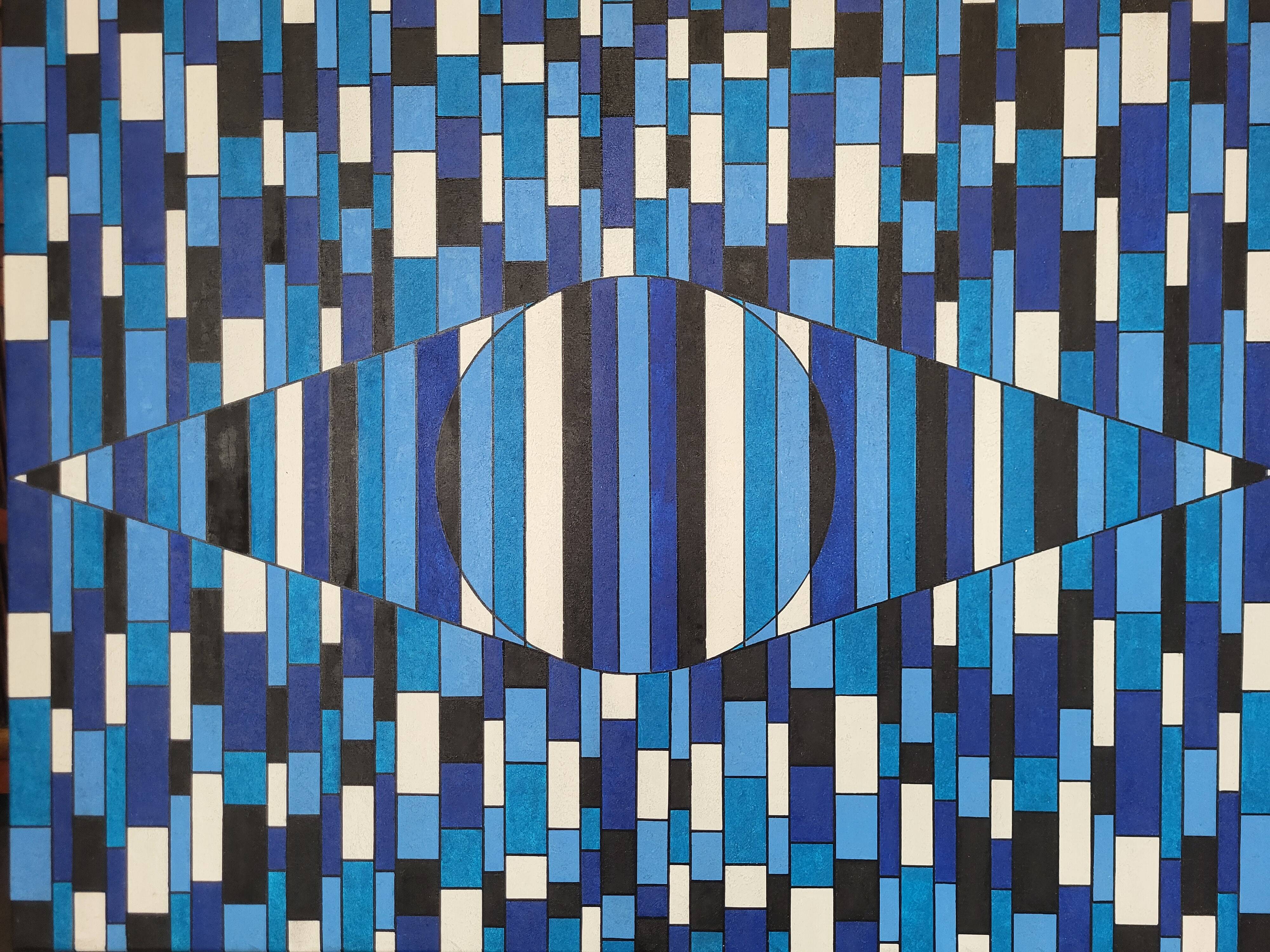 Blue lines HST oil on canvas signed Francis Bobin 2023