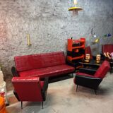 Vintage sofa and 2 armchairs with compass feet