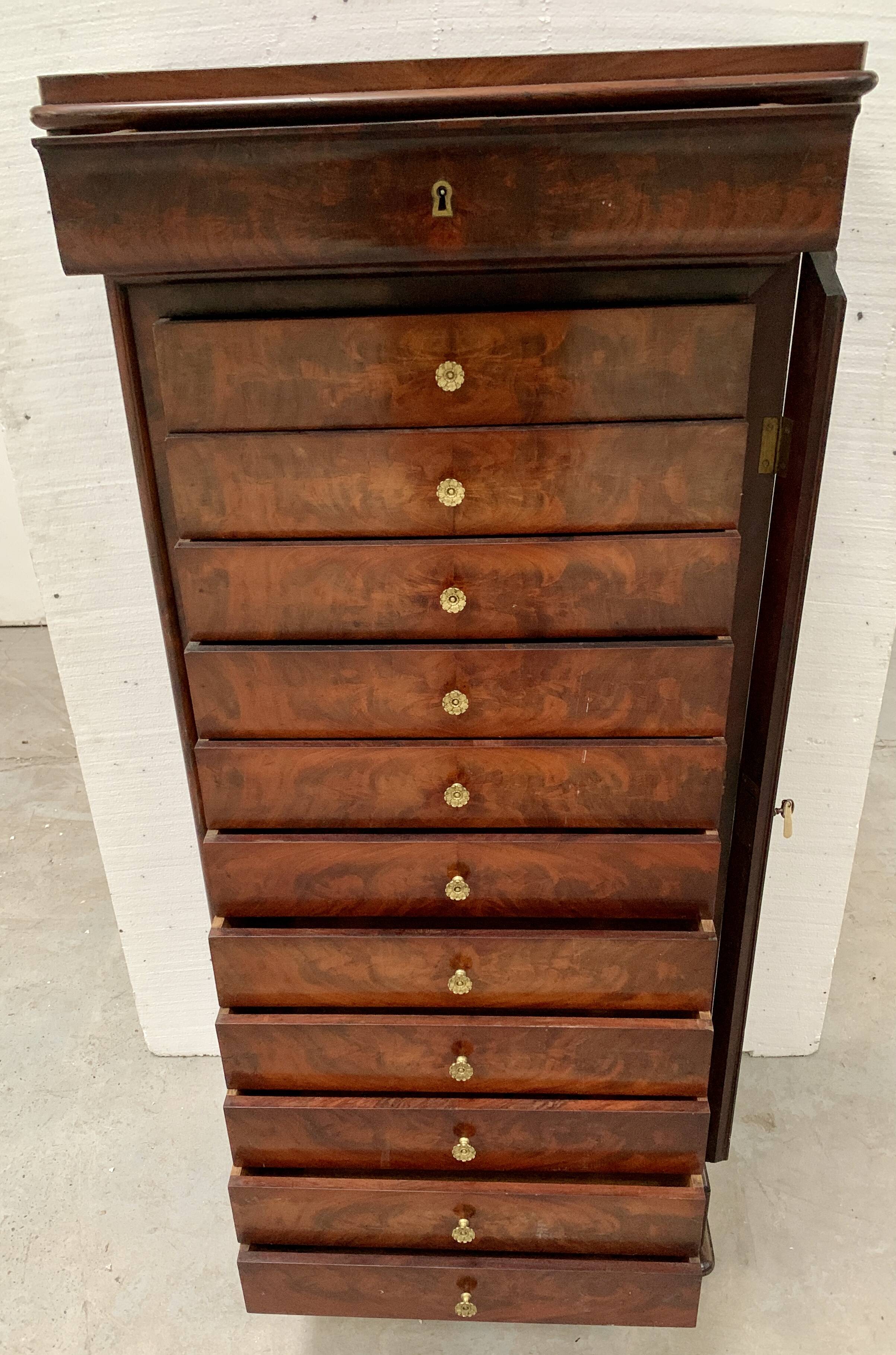 19th century mahogany and veneer cardboard or notary cabinet