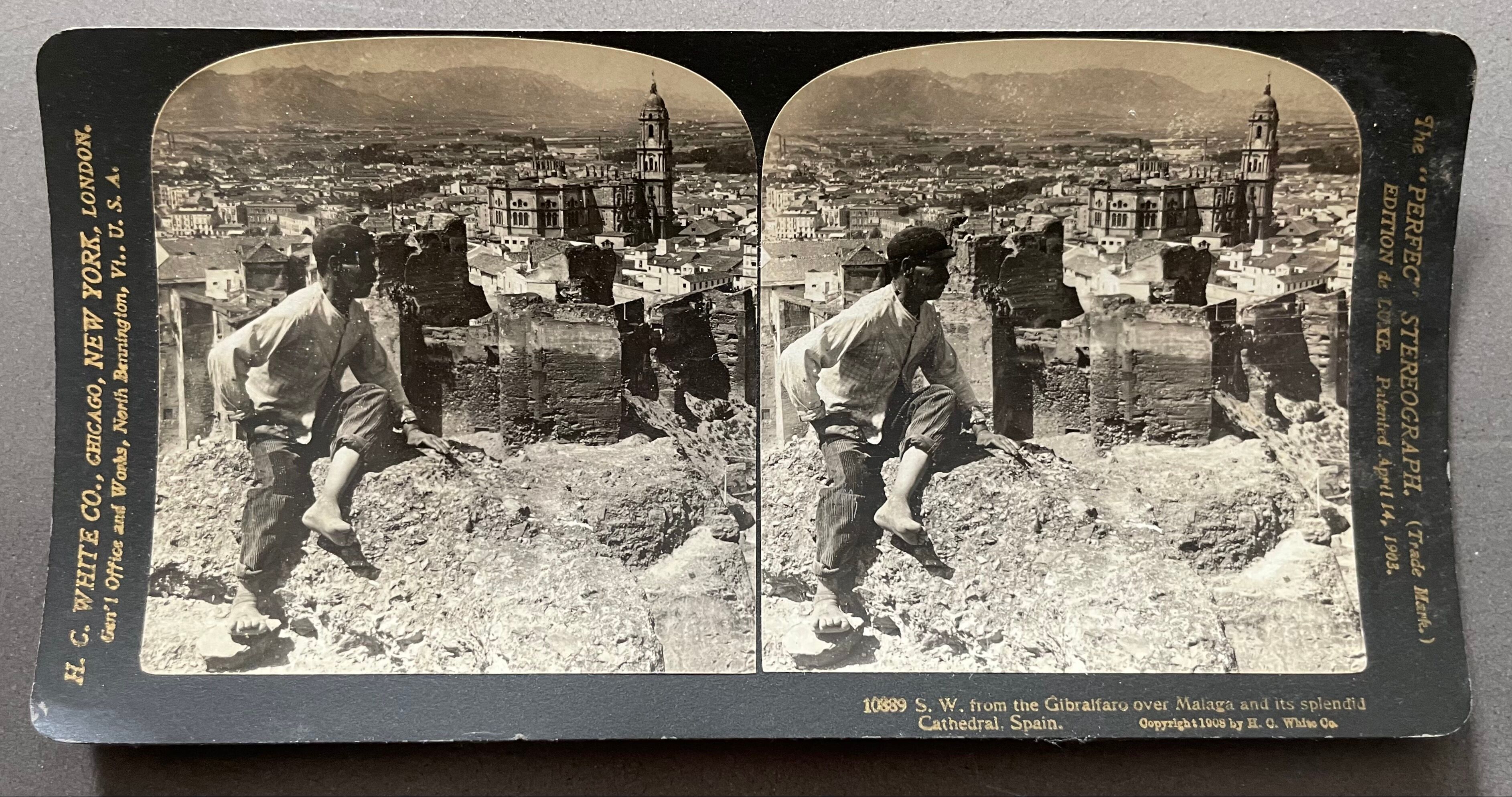Old photography stereo, stereograph, luxury albumine 1903 Malaga, Spain