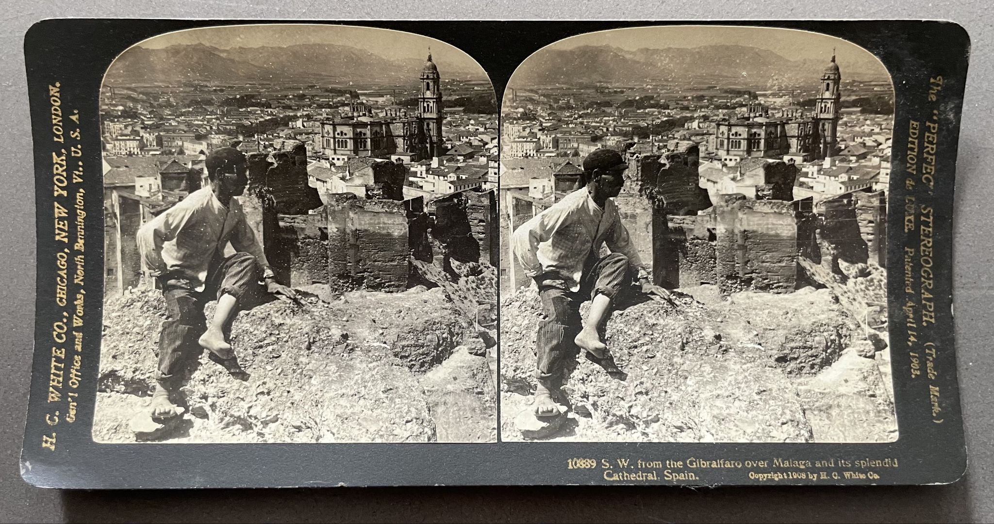 Old photography stereo, stereograph, luxury albumine 1903 Malaga, Spain
