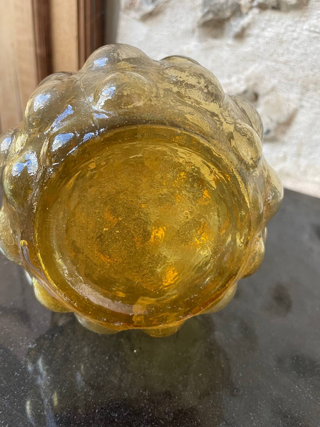 Amber-colored Empoli glass bottle/vase, 1970s