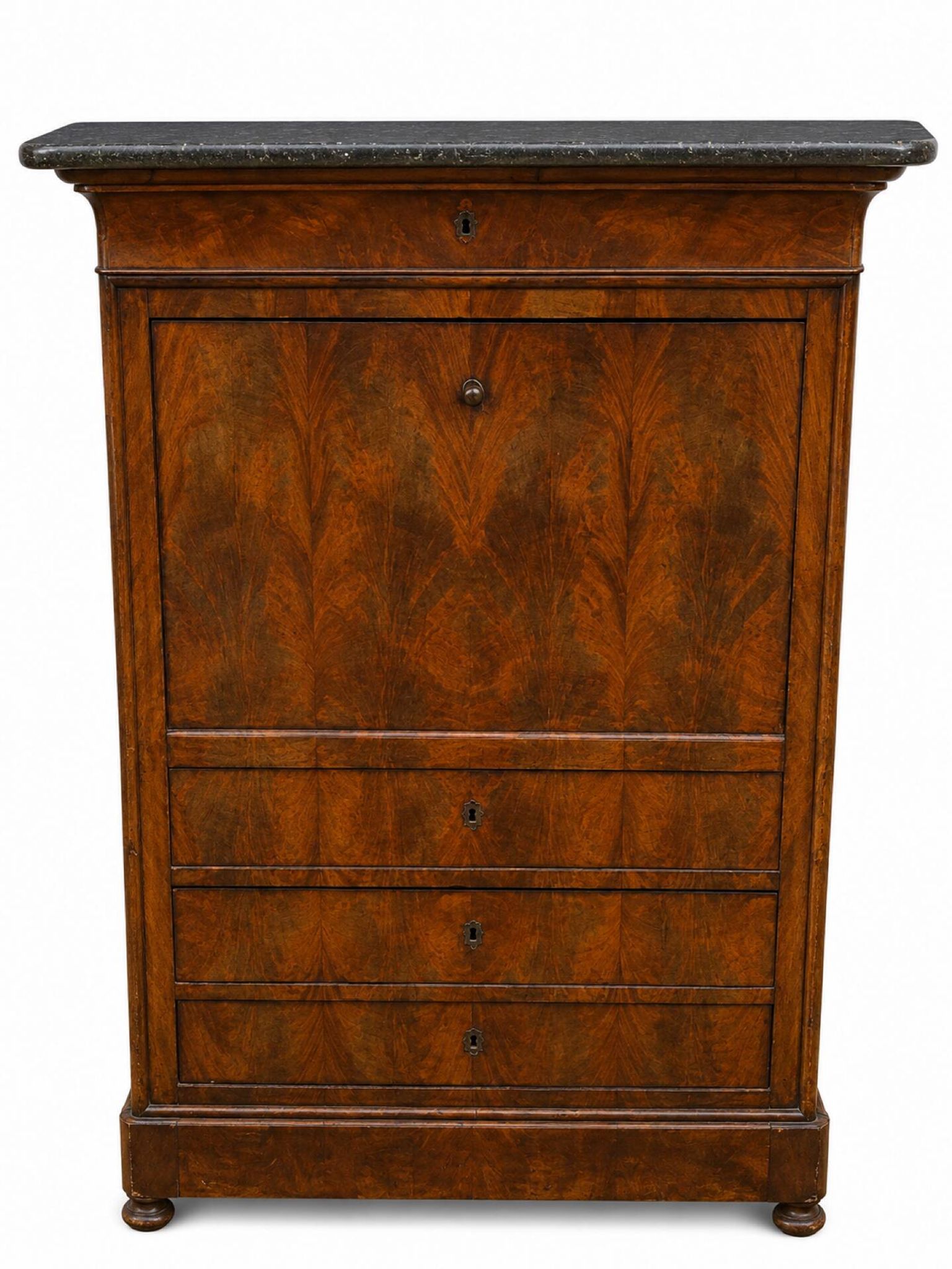 Flamed Mahogany Secretary - Louis-Philippe Period, 19th Century
