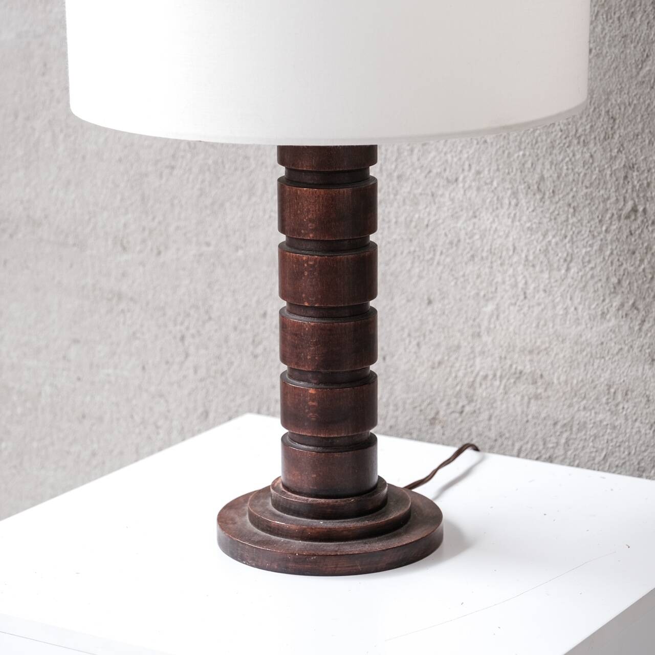 Turned oak art deco french table lamp