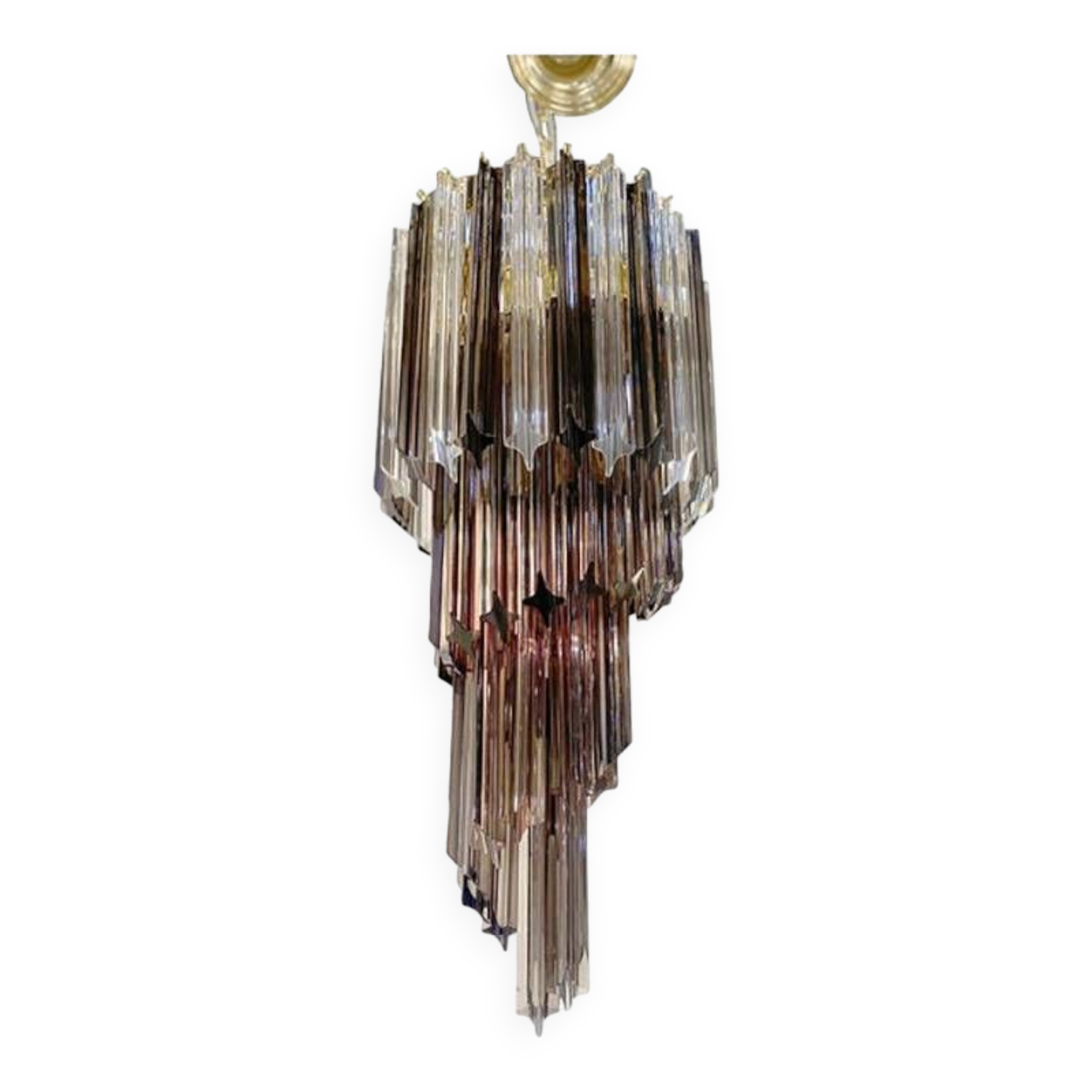 Smoked and Clear "Quadriedro" Cascade Chandelier Murano Glass