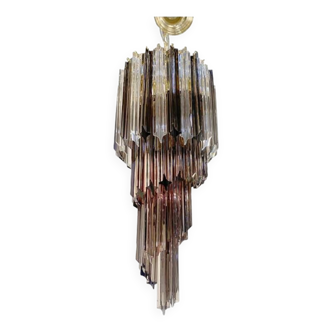 Smoked and Clear "Quadriedro" Cascade Chandelier Murano Glass