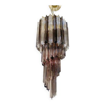 Smoked and Clear "Quadriedro" Cascade Chandelier Murano Glass