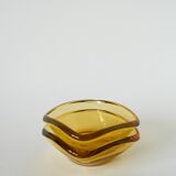 Pair of storage compartments in yellow colored glass, in the style of Murano, 1970