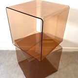 Pair of smoked Plexiglas cubes by Michel Dumas