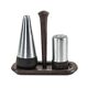 Danish salt and pepper set in wood and steel with tray, 1970s