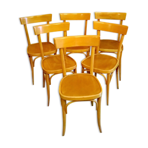 chaises de Bistro italiennes hêtre, ensemble de six, des années 1940