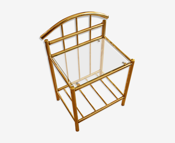 Table de chevet en laiton et verre 1980