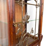 Art Nouveau Display Case, Bronzes and Carved Wood on a Lake Theme, 1900