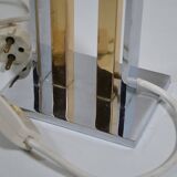 France 1970s - Vintage lamp with a chrome base and shade featuring Asian decor.