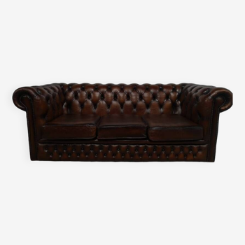 3 seater brown leather chesterfield sofa