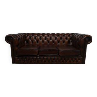 3 seater brown leather chesterfield sofa
