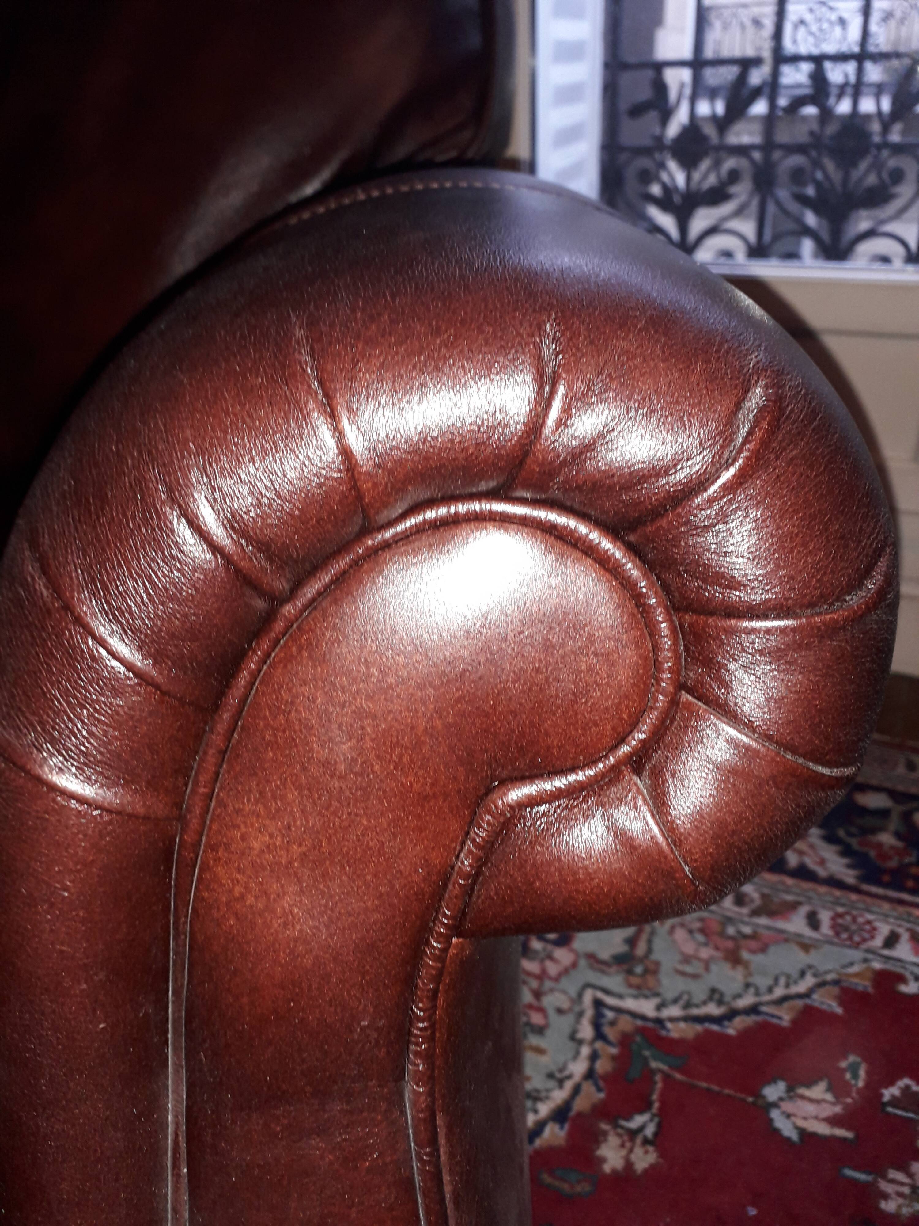 Napoleon III style leather armchair pair