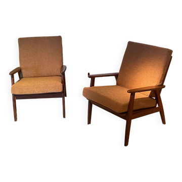Vintage Scandinavian armchair "Theodor" in terracotta boucle.