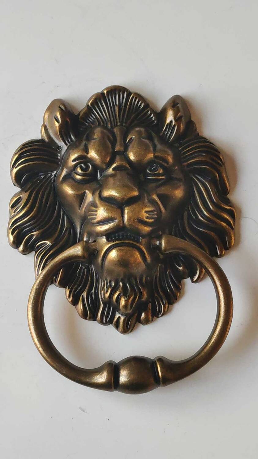 Antique Lion Head Door Knocker/Knocker, with Antique Bronze Patina 16 x 12 cm