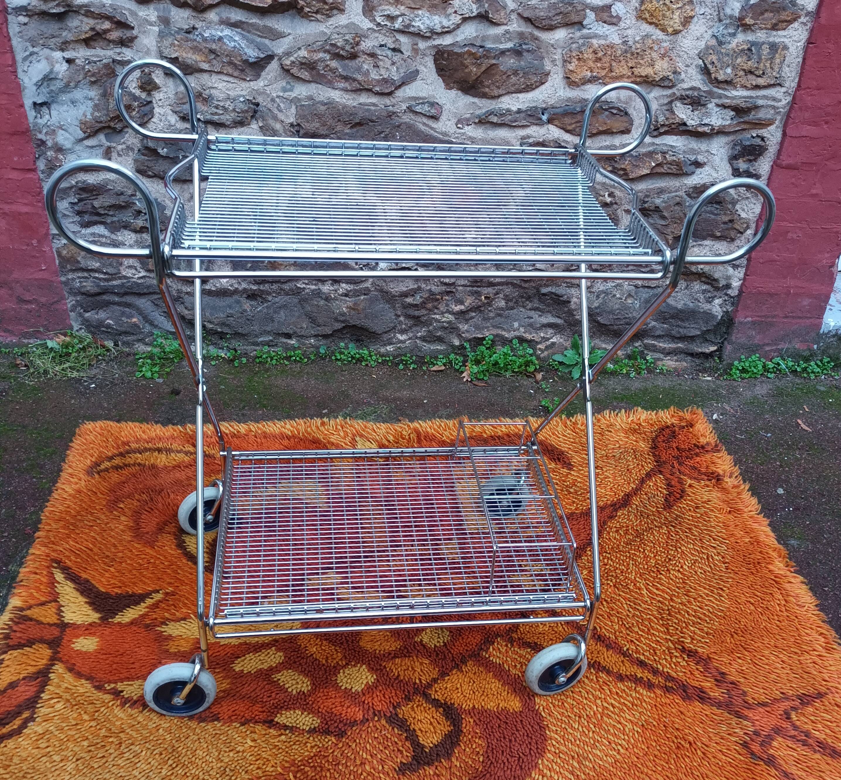 Chrome-plated metal serving cart, 1970s