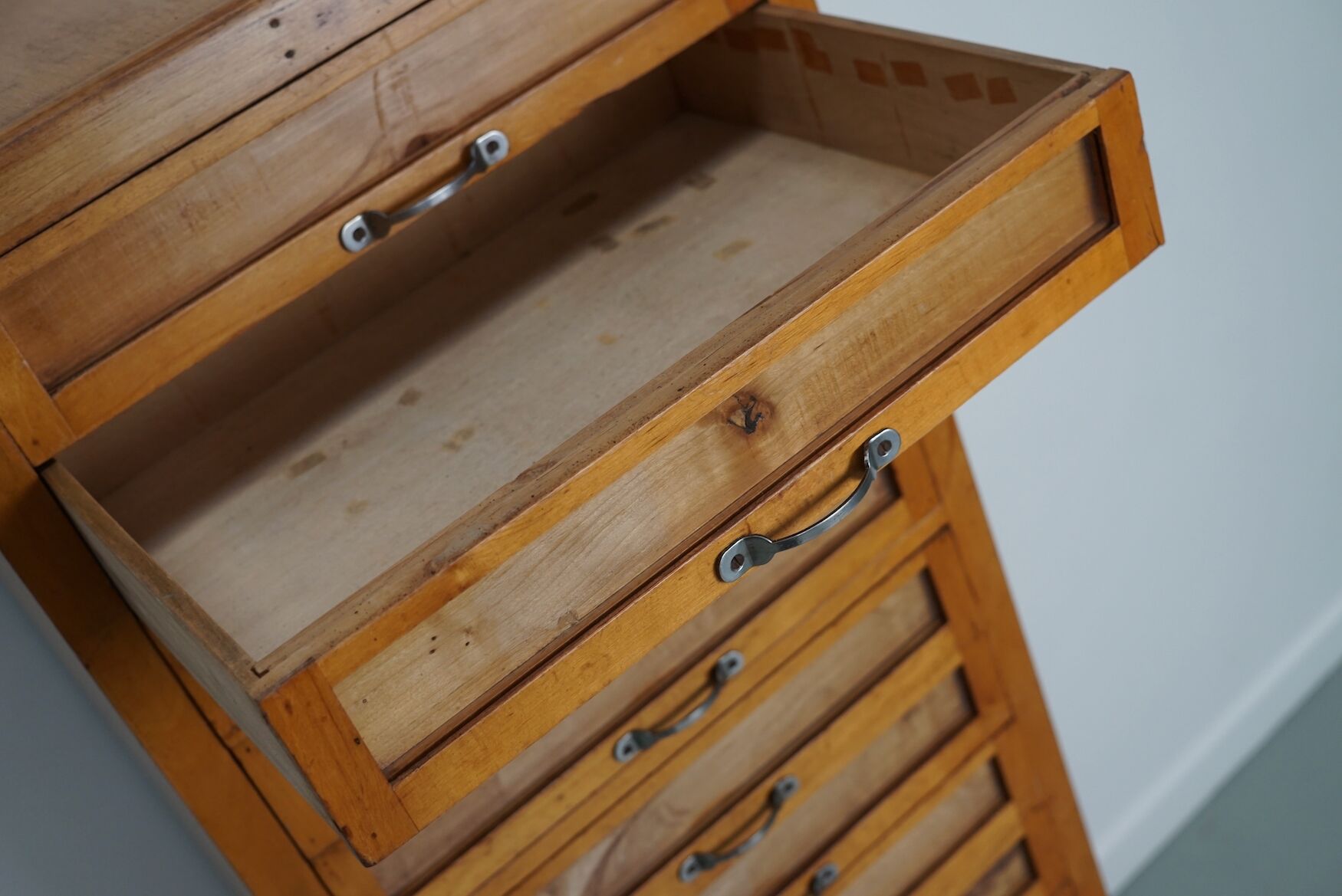 Vintage italian beech haberdashery shop cabinet, 1950s