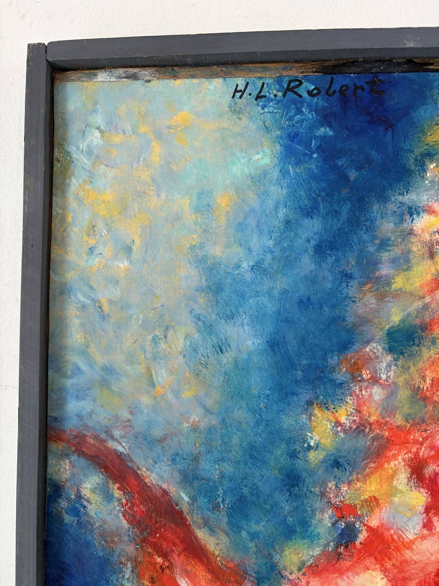 Abstrait - Le Samouraï, huile sur panneau de bois signé 1989