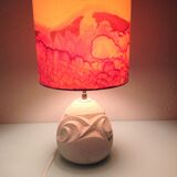 Ovoid lamp in carved stone and printed lampshade / vintage 60-70s
