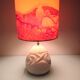 Lampe ovoïde en pierre sculptée et abat jour imprimé / vintage années 60-70