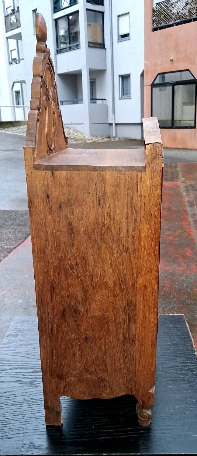 Small bar cabinet, carved wood, Alpine folk art