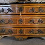 "Louis XIV" style commode with green Alpine marble and walnut burl.