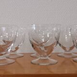 Set of 8 old glasses on base with chiseled decor