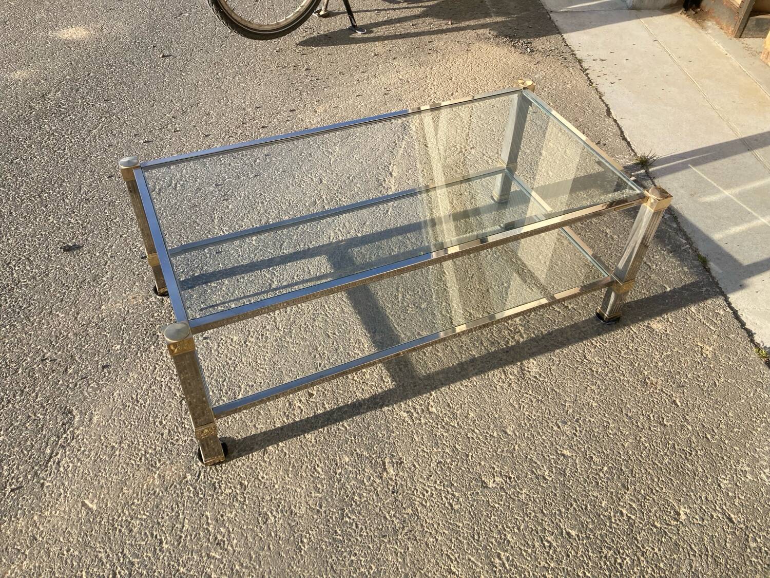 Coffee table, Pierre Vandel, brass, gold and silver