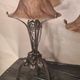 Pair of art nouveau wrought iron lamps with marbled glass paste 42x25