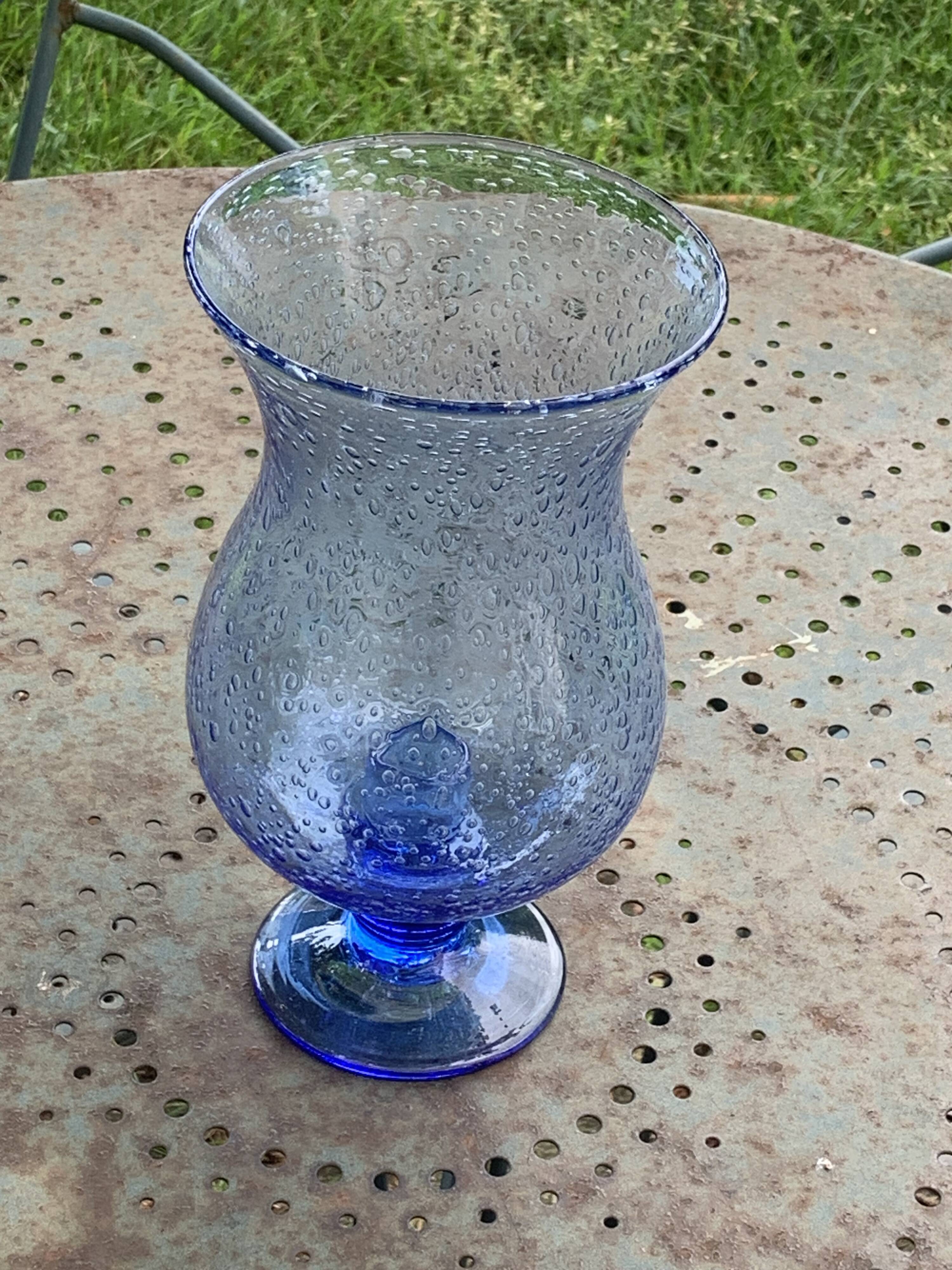 Blue blown glass tealight holder, Biot glassworks, collector's item